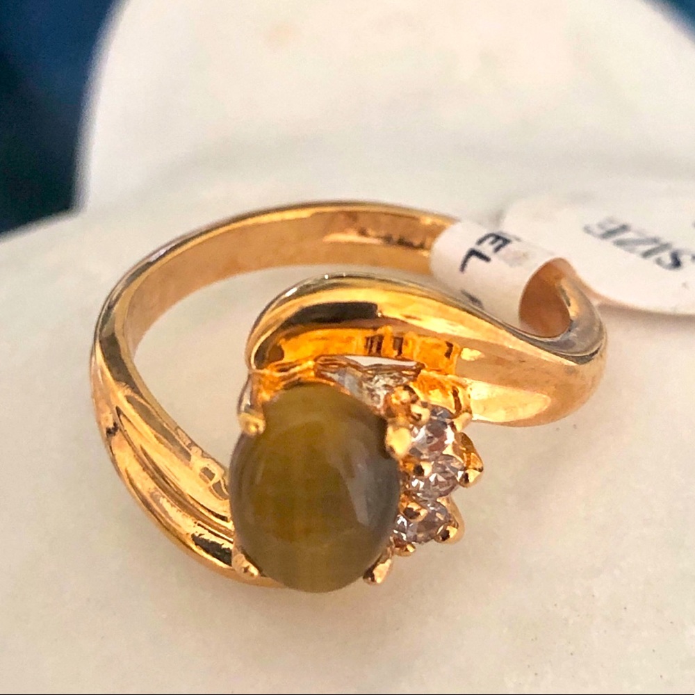 🤎Genuine Tiger Eye Swarovski 18K Gold Plated Ring🤎